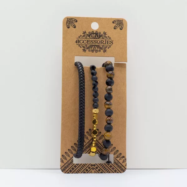 Mens Premium Bracelet Sets -  Black & Tans (asst) - Image 2