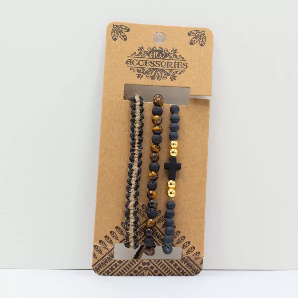 Mens Premium Bracelet Sets -  Black & Tans (asst) - Image 3