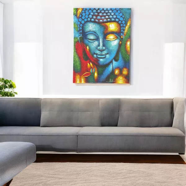 Buddha Painting - Blue & Gold Flower 75x55cm - Image 3