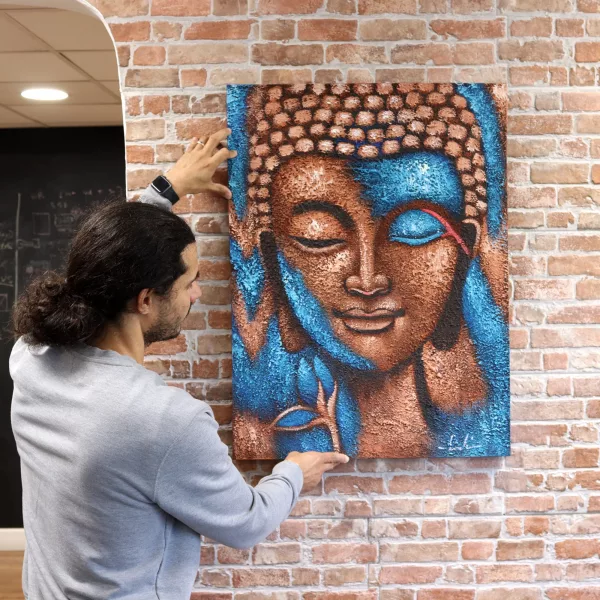 Buddha Painting - Blue & Gold Flower 75x55cm - Image 2