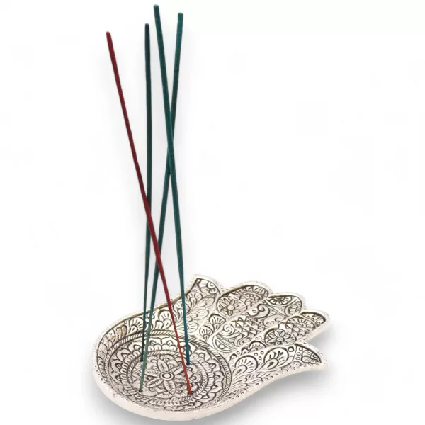 Polished Aluminium  Lrg Hamsa  Incense Holder - Image 2