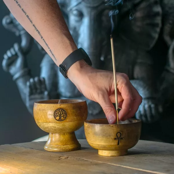 Lrg Ritual Bowl Incense Cone Holder 11x6.cm - Om - Image 3