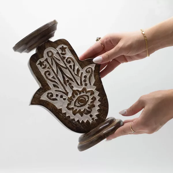 Mango Wood Candle Stand - Hamsa - Large - Image 4
