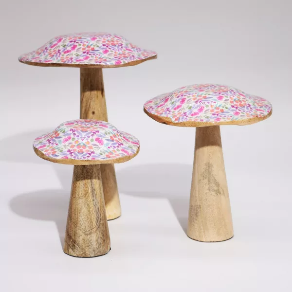 Small Wooden Mushroom - Pretty Floral - Image 3