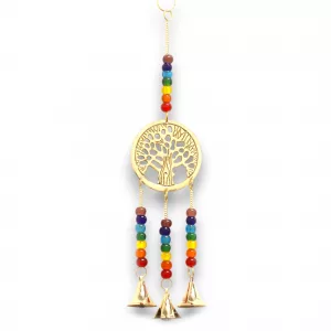 Indian Chimes - Brass Tree of Life with Chakra Beads - 3 Bells
