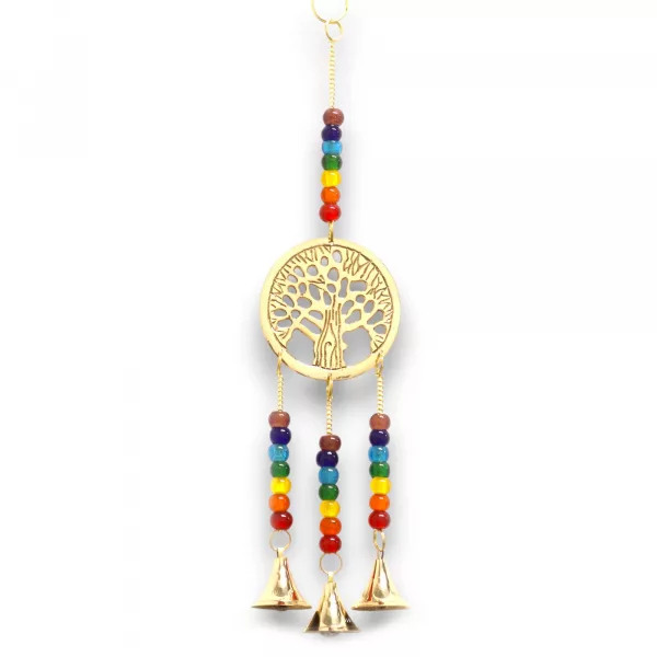 Indian Chimes - Brass Tree of Life with Chakra Beads - 3 Bells