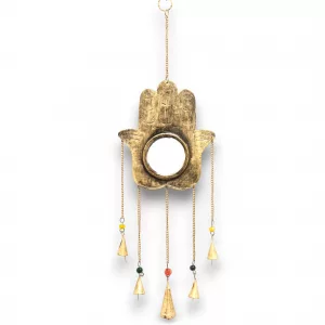 Indian Chimes - Hamsa Lrg Mirror 5 Bells