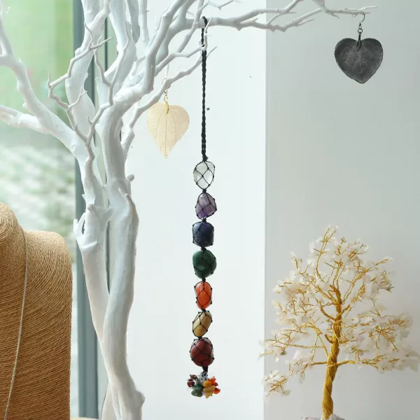 Hanging Chakra Stone  Pendant - Seven Chakra Chips - Image 2