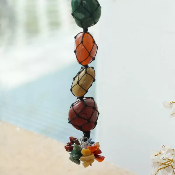 Hanging Chakra Stone  Pendant - Seven Chakra Chips - Image 3