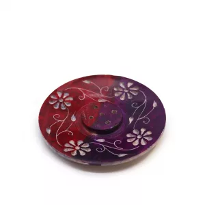 Soapstone Disc Incense Holder - Floral (5 stick holder)