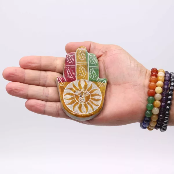 Soapstone Hamsa Incense Holder - Sun Face - Image 3