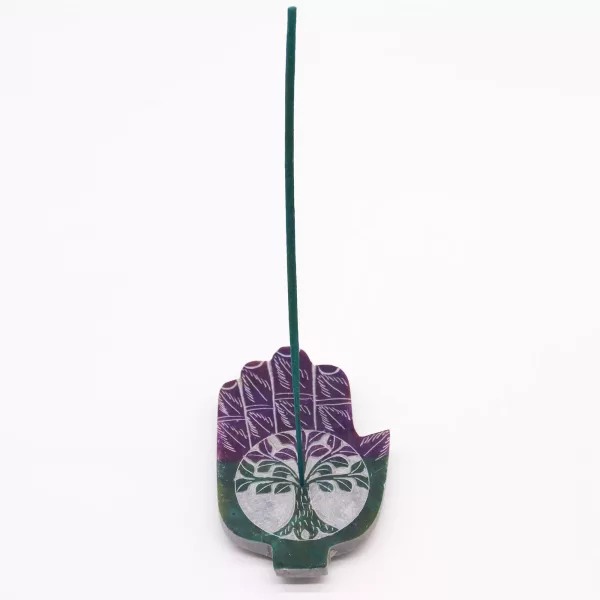 Soapstone Med Hamsa Incense Holder - Tree of Life - Image 2