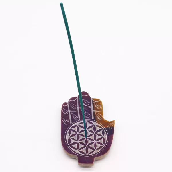 Soapstone Med Hamsa Incense Holder - Flower of Life - Image 2