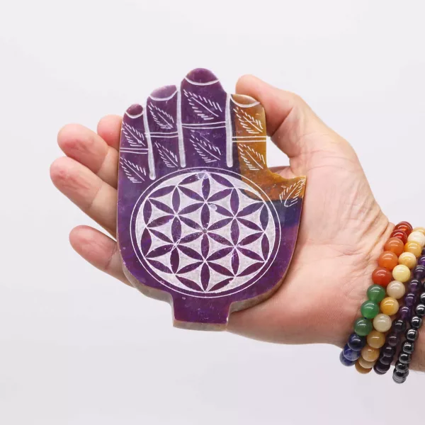 Soapstone Med Hamsa Incense Holder - Flower of Life - Image 3