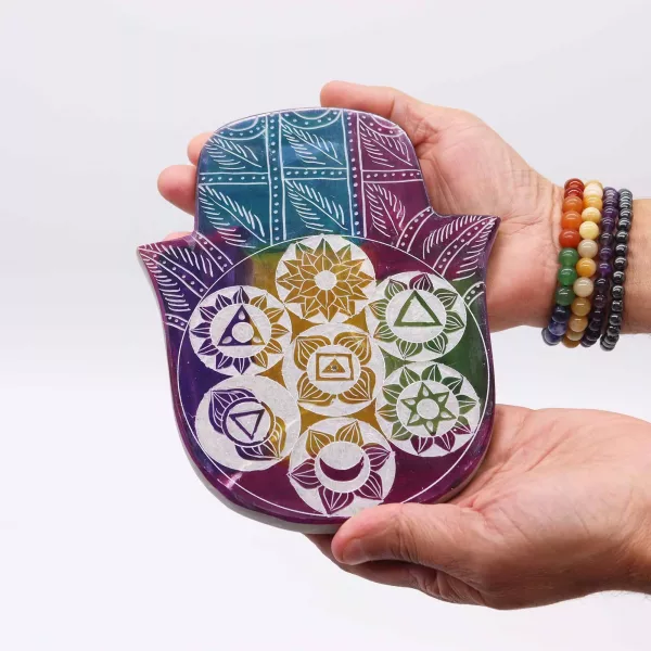 Soapstone Lrg Hamsa Incense Holder - 7 Chakra - Image 3