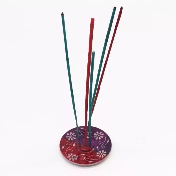 Soapstone Disc Incense Holder - Floral (5 stick holder) - Image 2