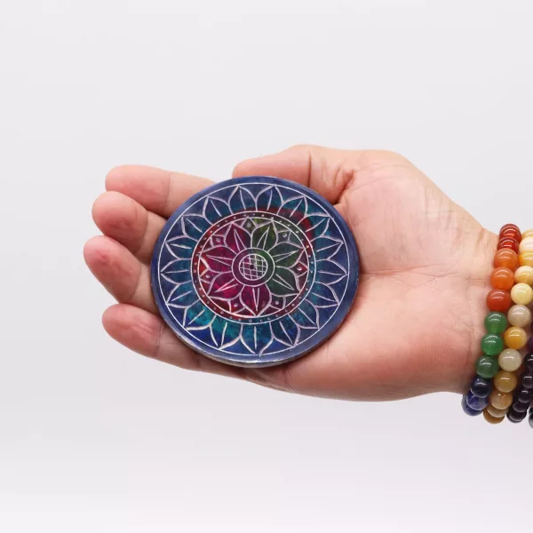 Soapstone Disc Incense Holder - Lotus in Lotus - Image 3