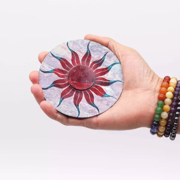 Soapstone Disc Incense Holder - Sun Flower (5 stick holder) - Image 3