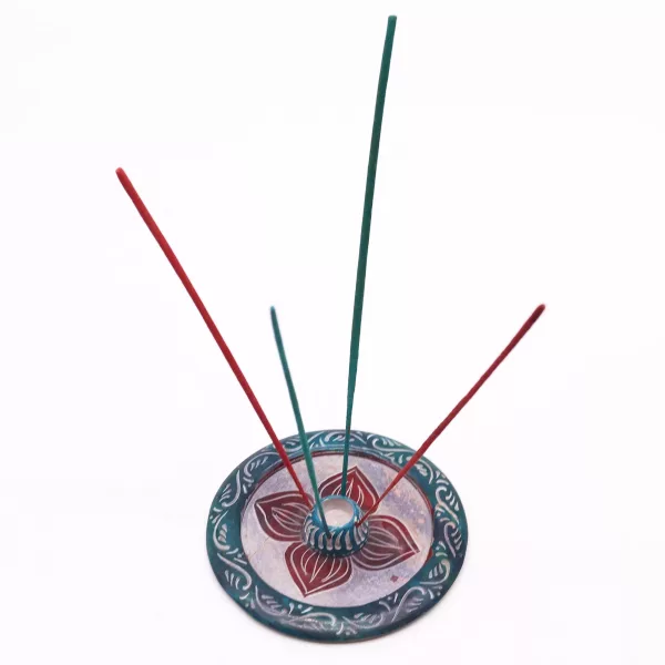 Soapstone Disc Incense Holder - Four Petal (cone & incense holder) - Image 2