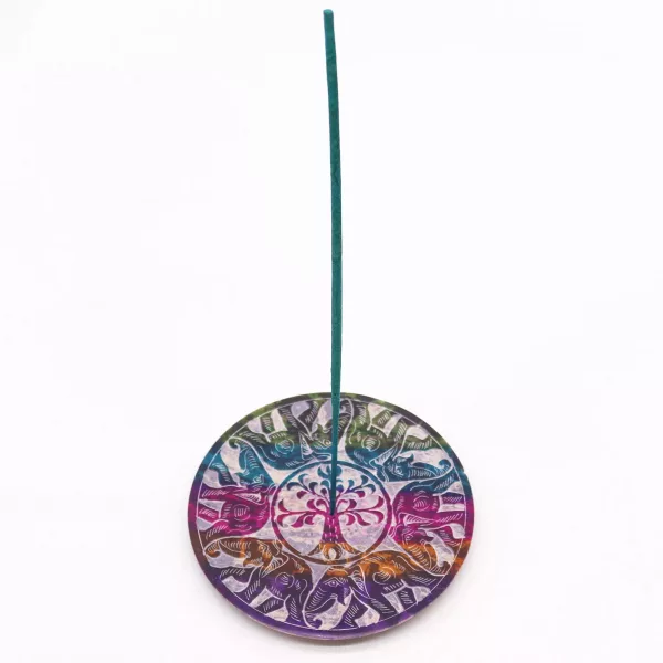 Soapstone Disc Incense Holder - 6 Lucky Elephants - Image 2