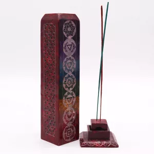 Soapstone Square Tower Incense Holder – 7 Charkras