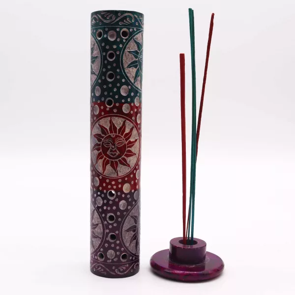Soapstone Round Tower Incense Holder - Suns - Image 2