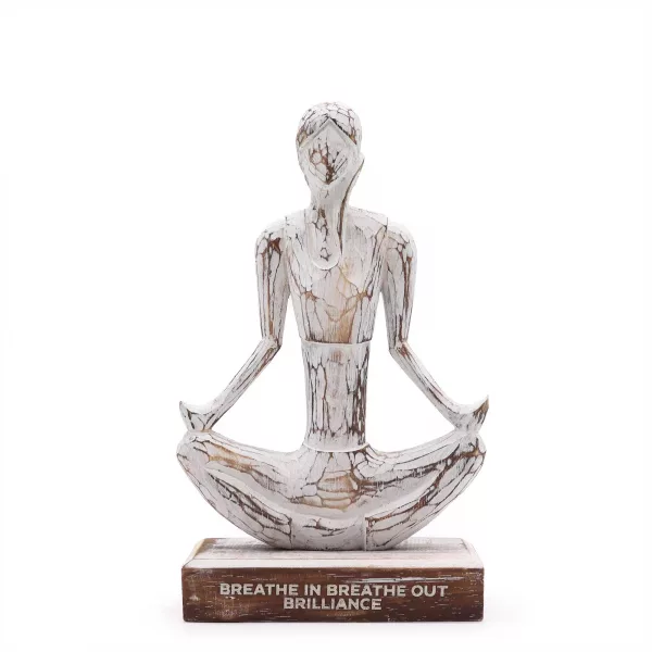 Wooden Yoga Lady - Whitewash - Easy Pose - \"Breathe in Breathe out Brilliance\"
