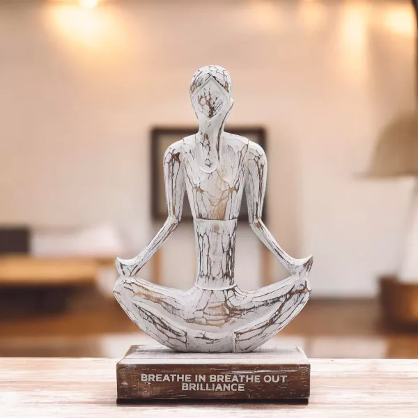 Wooden Yoga Lady - Whitewash - Easy Pose - \"Breathe in Breathe out Brilliance\" - Image 3