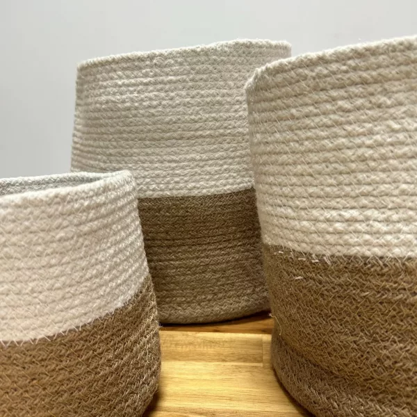 Set of 3 Cotton Rope Storage Baskets - White - Image 3