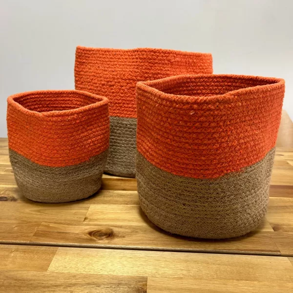 Set of 3 Cotton Rope Storage Baskets - Orange - Image 2