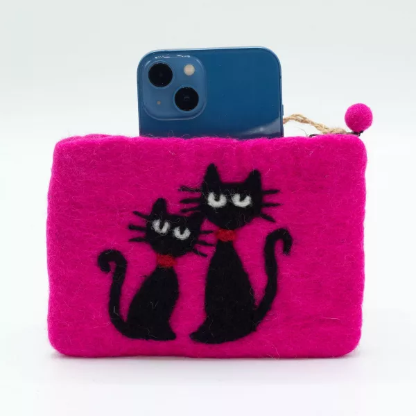 Natural Felt Zipper Pouch (asst) - Two Cats - Image 3