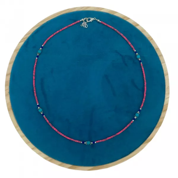 Nepalese Extra Fine Gem Necklace - Pink Coral & Turquoise Beads - Image 2