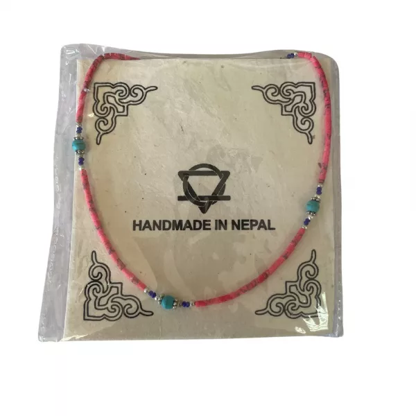 Nepalese Extra Fine Gem Necklace - Pink Coral & Turquoise Beads - Image 3