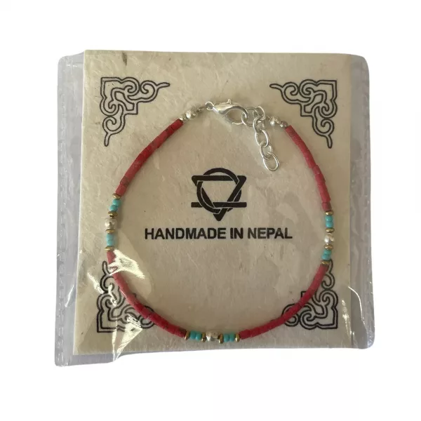 Nepalese Extra Fine Gem Bracelet - Coral Tribal Bead - Image 3