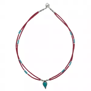 Nepalese Extra Fine Two Line Necklace - Pink & Turquoise Pendant