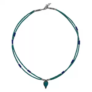 Nepalese Extra Fine Two Line Necklace - Lapis & Malachite Pendant