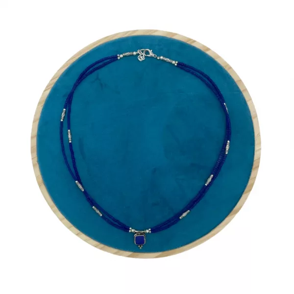 Nepalese Extra Fine Two Line Necklace - Blue Onyx & Lapis Pendant - Image 2