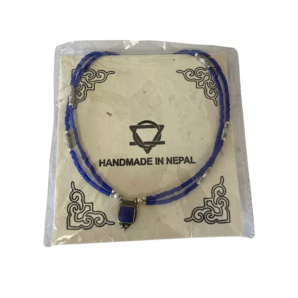 Nepalese Extra Fine Two Line Necklace - Blue Onyx & Lapis Pendant - Image 3