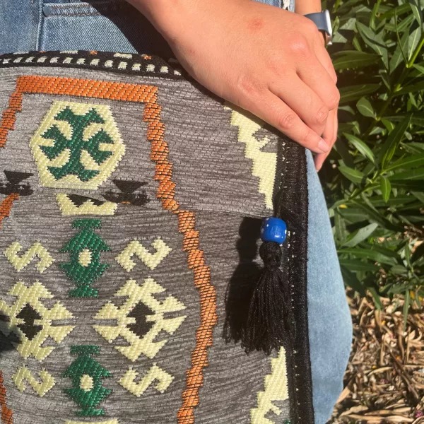 Pale Grey Kilim Messenger Festival Bag - Image 3