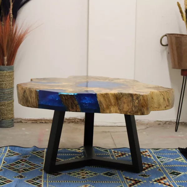 Tamarind and Resin Coffee Table - Sky Blue - Image 6