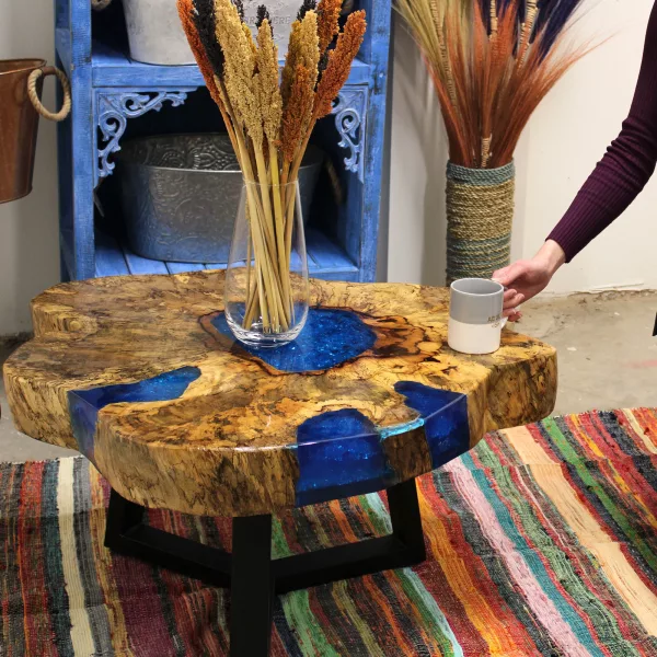 Tamarind and Resin Coffee Table - Sky Blue - Image 8