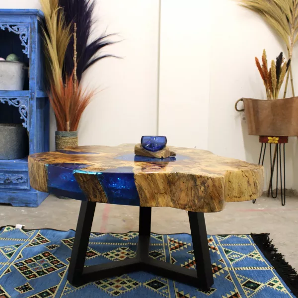 Tamarind and Resin Coffee Table - Sky Blue - Image 12