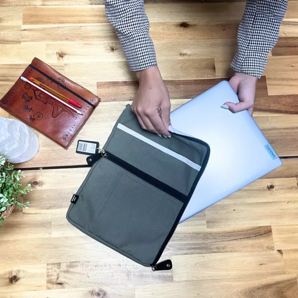 Canvas Travel Laptop Pouch - Olive - Image 2