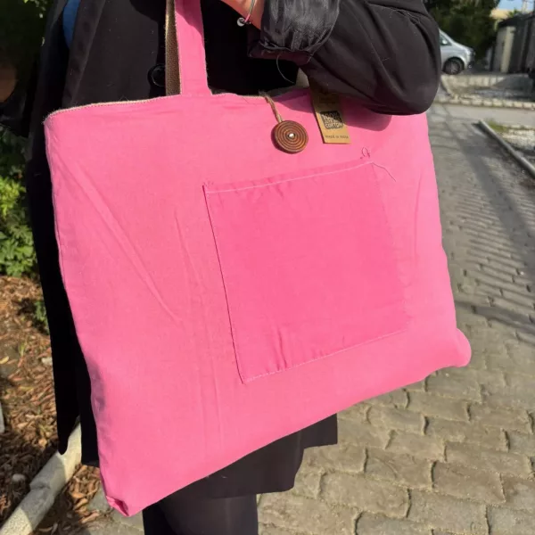 Jute & Cotton Reversible Big Bag - Pink - Image 2