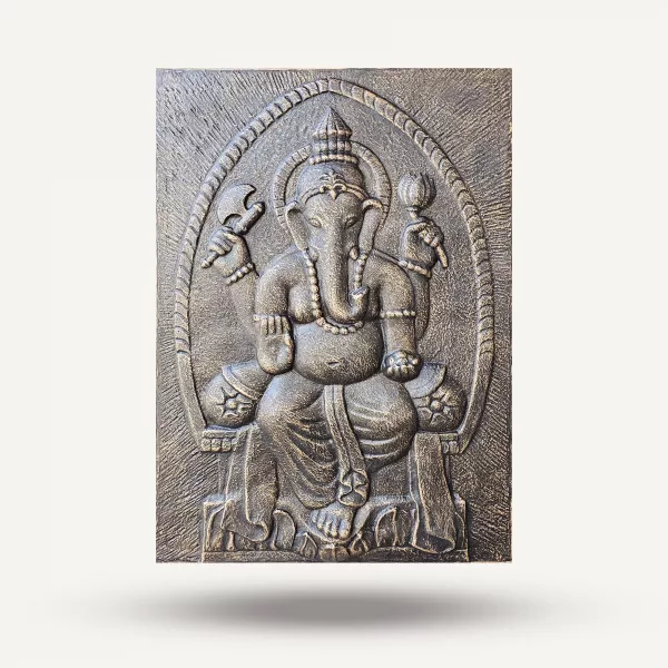 Large Ganpati Iron Frame Antique Gold Relief- 0.7x1m - Image 2