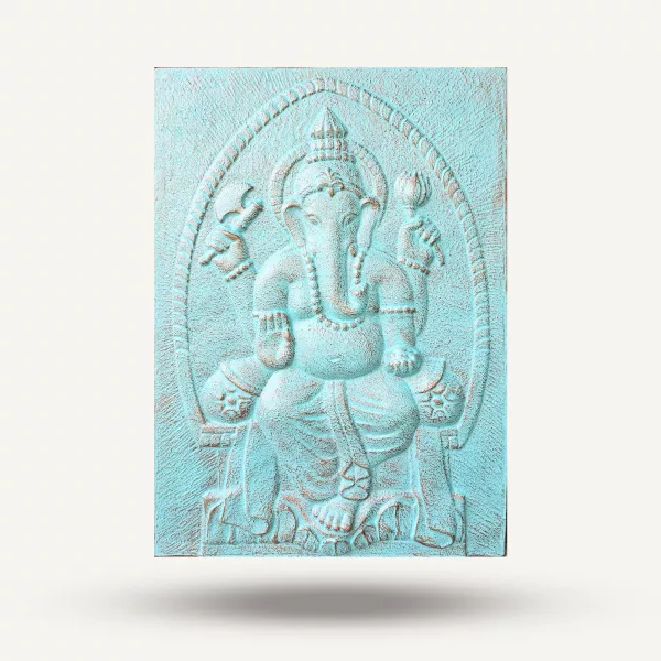 Large Ganpati Iron Frame Turquoise Relief - 0.7x1m - Image 2