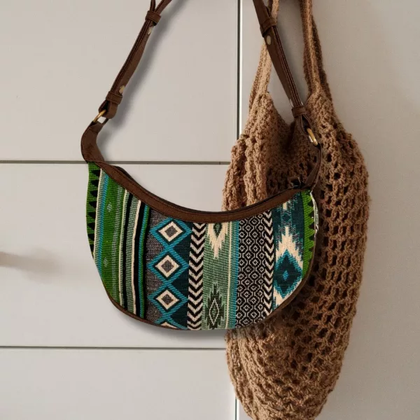 Jacquard Hobo Bag - Bold Greens (brown strap) - Image 3