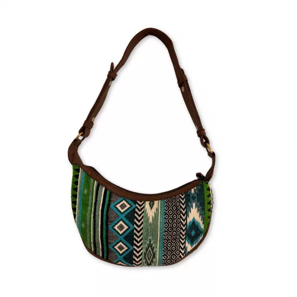 Jacquard Hobo Bag - Bold Greens (brown strap) - Image 2