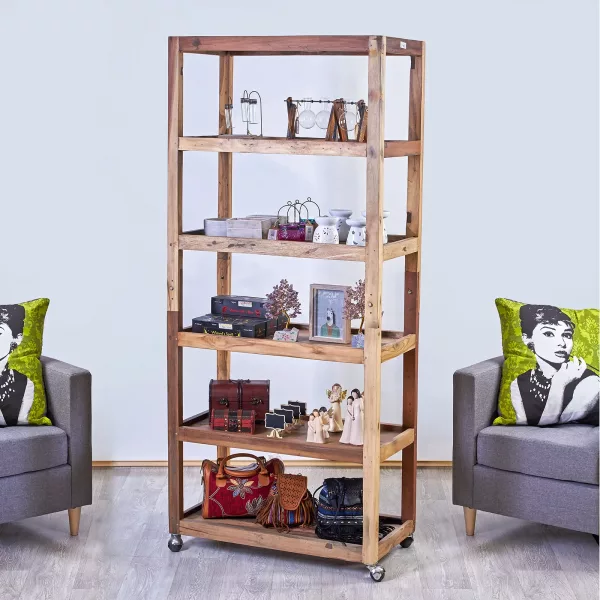 Six Shelf Display with Casters - Recycled Wood - Image 5