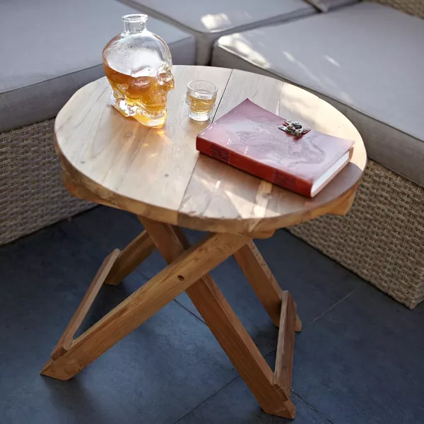 Round Folding Coffee Table - 50cm - Recycled Wood - Image 7